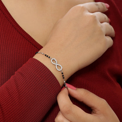 Pure Sterling Silver Infinity Knot Design Hand Mangalsutra Bracelet - Tweov Jewels
