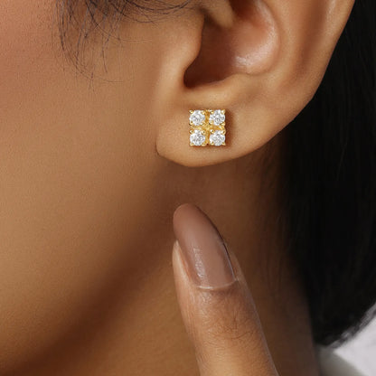 Gold Plated Square Designer Silver Stud Earrings - Tweov Jewels