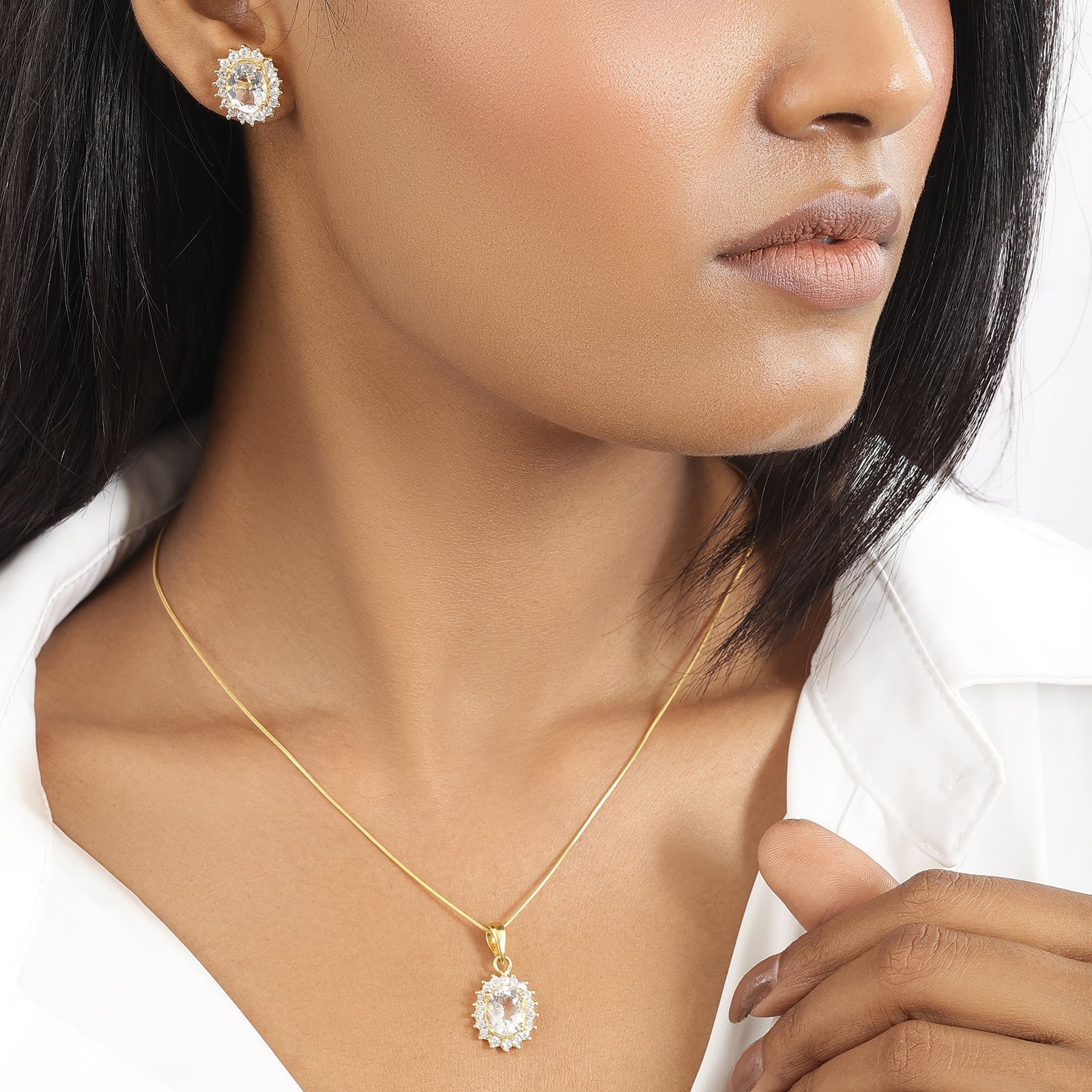 Gold Plated American Diamond Pendant & Earring Set
