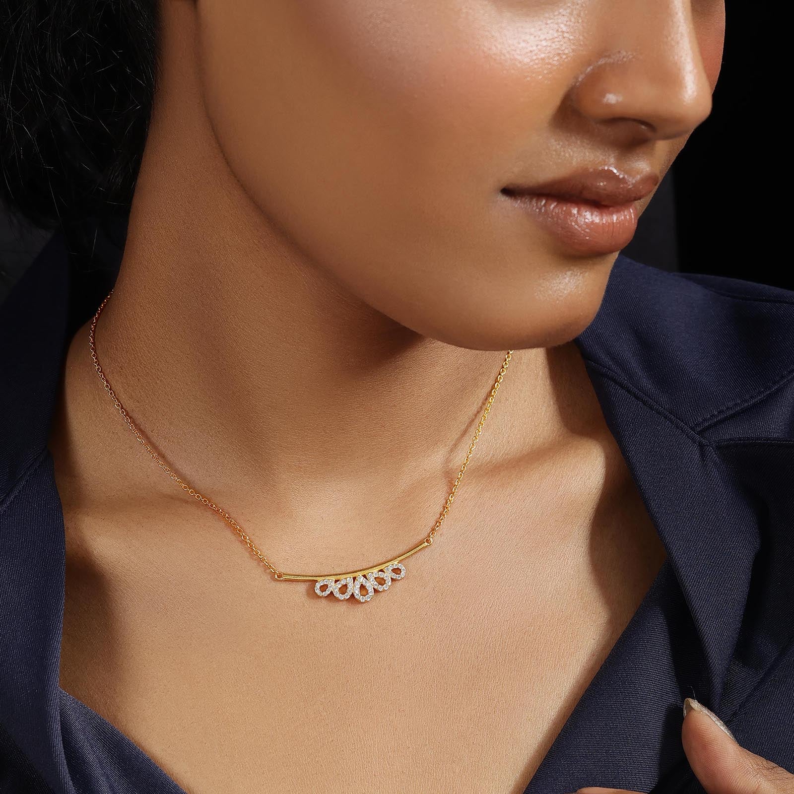 Gold Plated Open Crown Shape Silver Necklace - Tweov Jewels