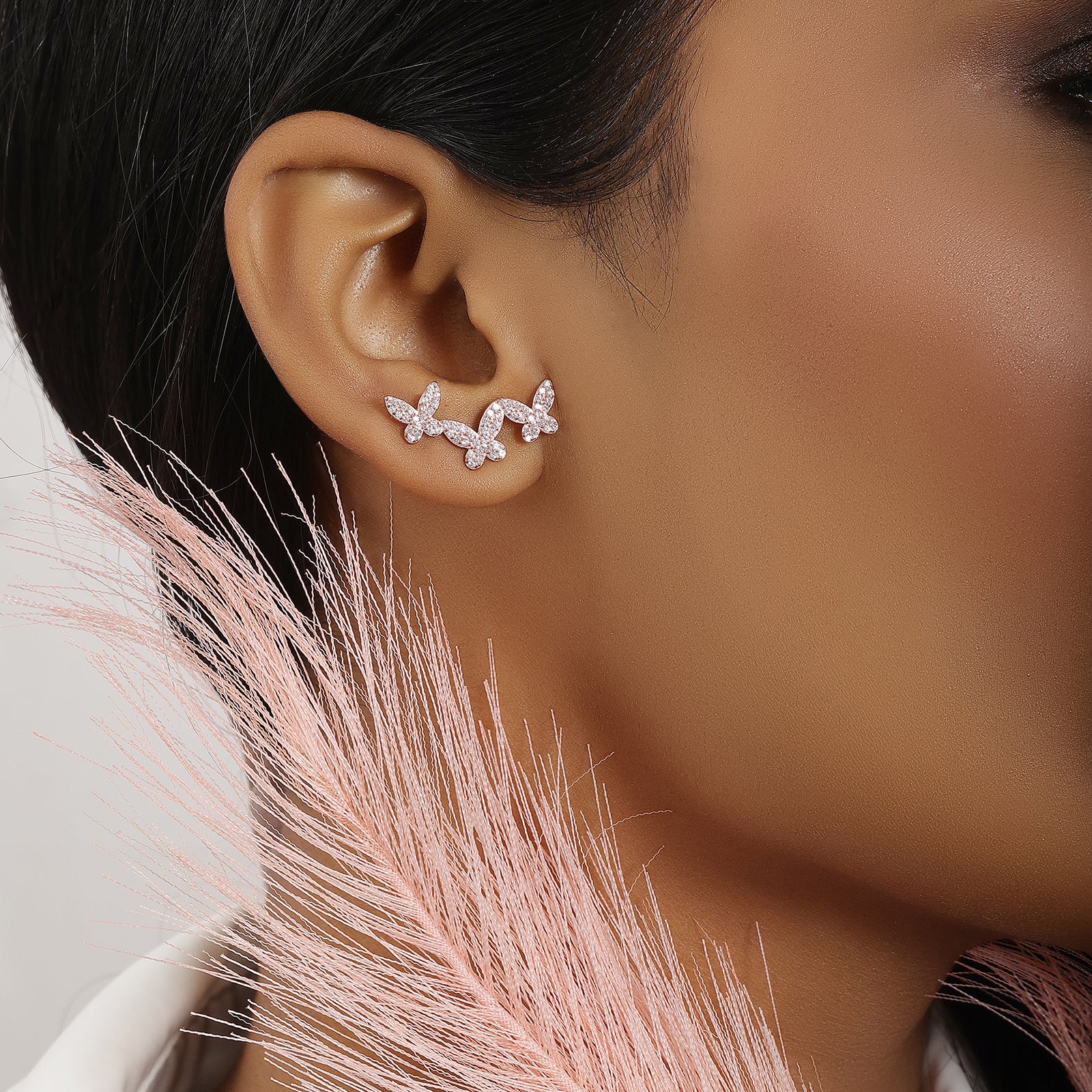 Rose Gold Butterfly Design Silver Earrings for Women - Tweov Jewels