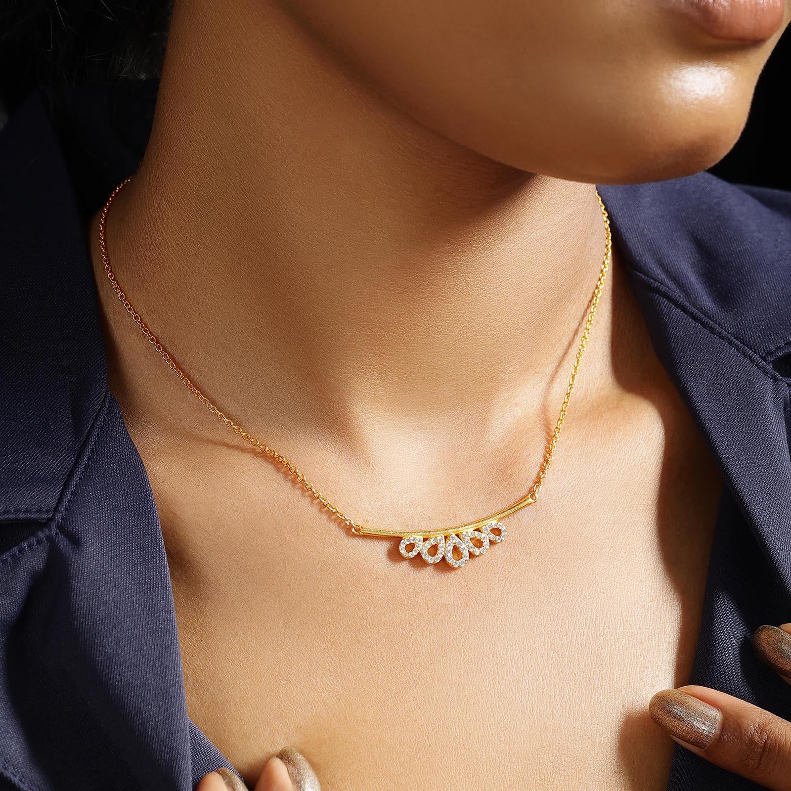 Gold Plated Open Crown Shape Silver Necklace - Tweov Jewels