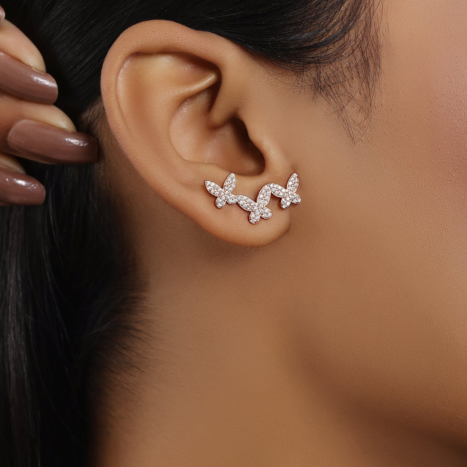 Rose Gold Butterfly Design Silver Earrings for Women - Tweov Jewels
