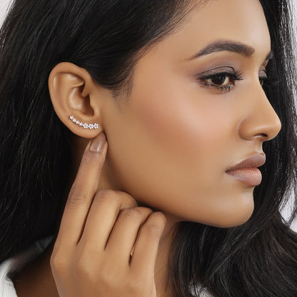 Rose Gold Silver Floral Star Ear Cuffs for Women - Tweov Jewels