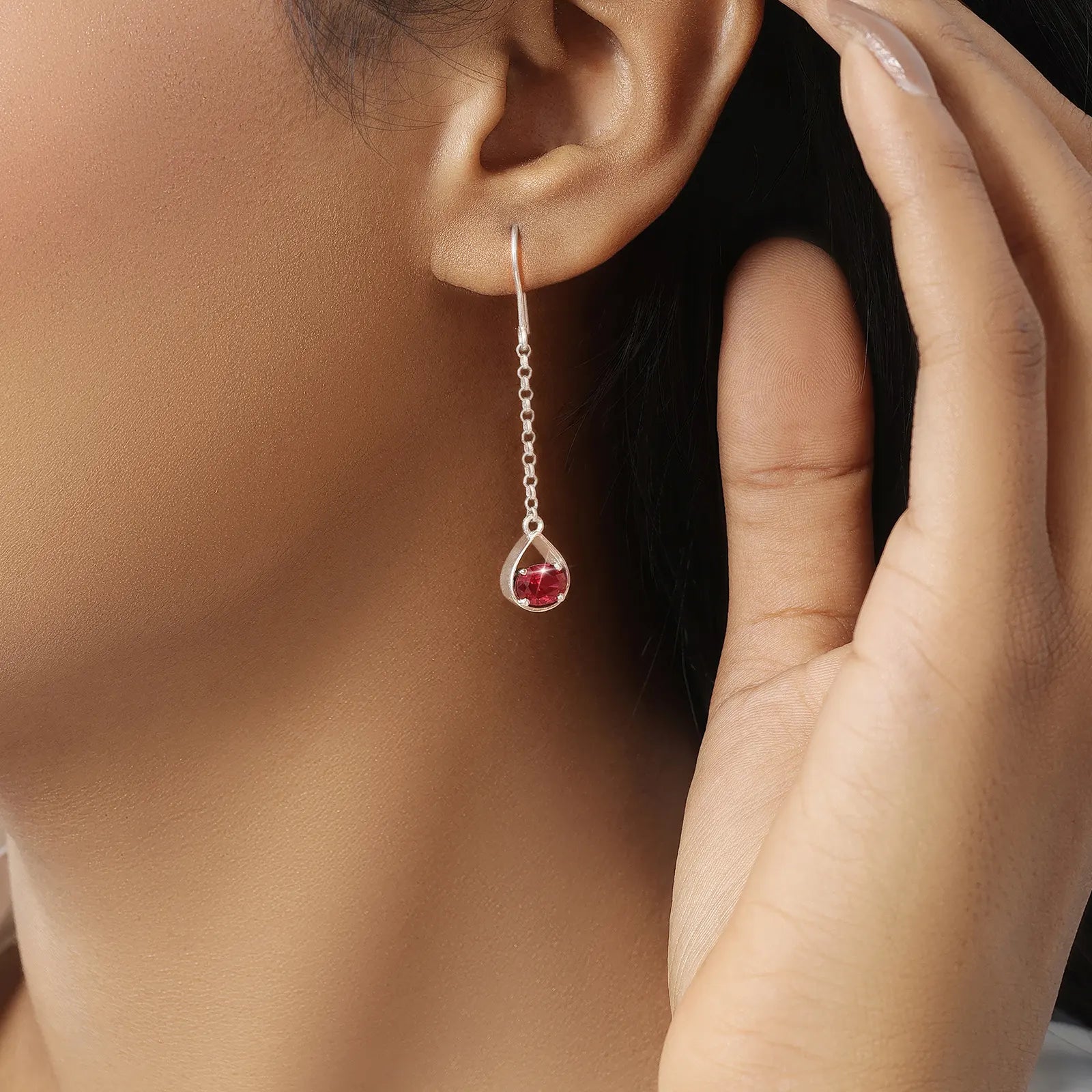 Pure Silver Earrings - Dazzling Ruby Silver Drop Model - Tweov Jewels