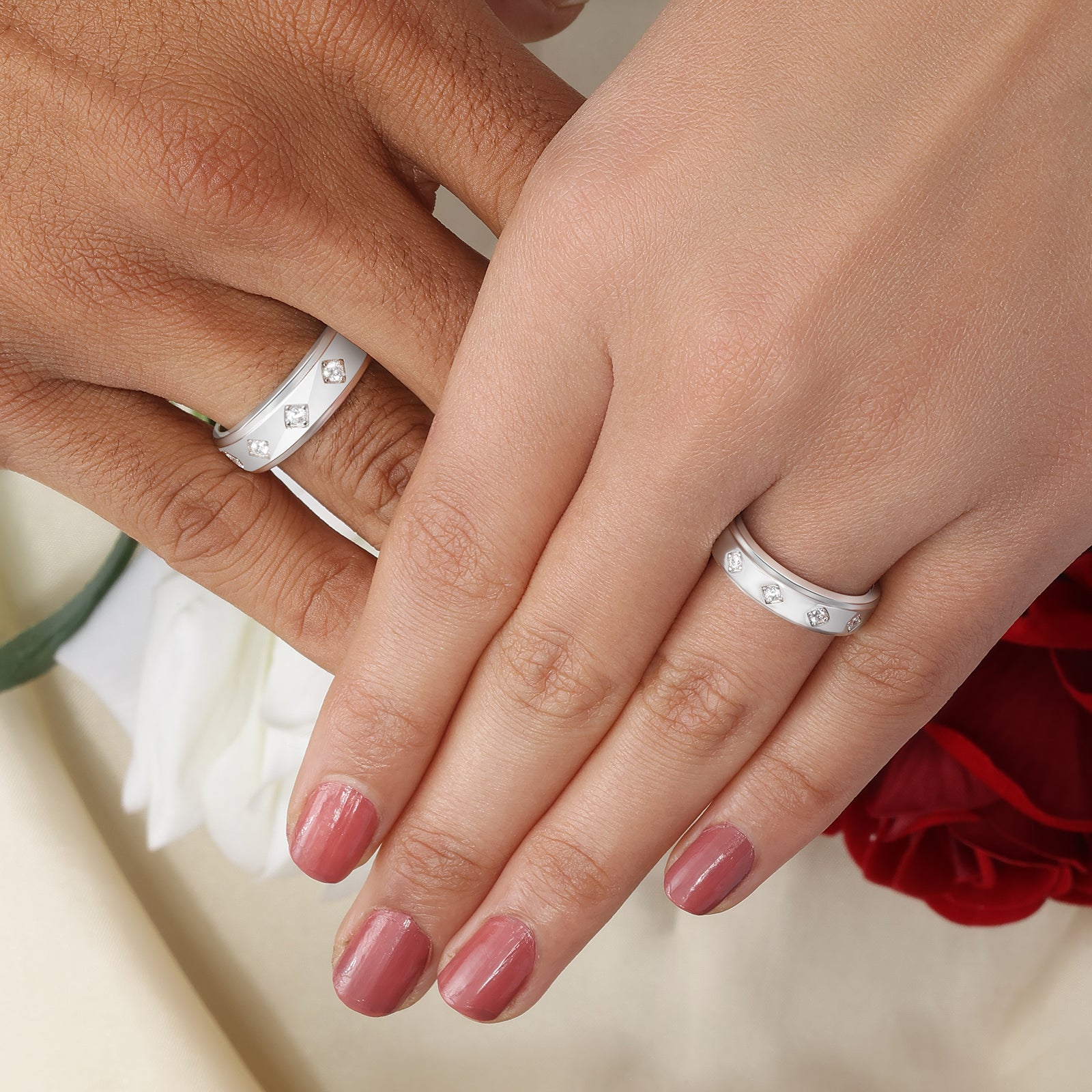 Facet Frame Couple Rings for Men & Women – 925 Sterling Silver Rhodium Plated