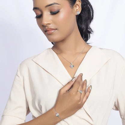 Multicolor CZ Silver Pendant Set