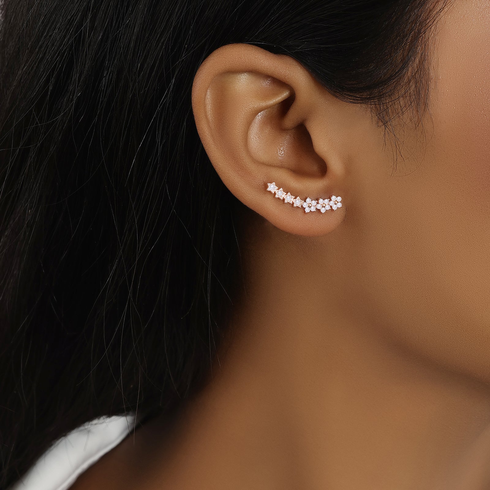 Rose Gold Silver Floral Star Ear Cuffs for Women - Tweov Jewels