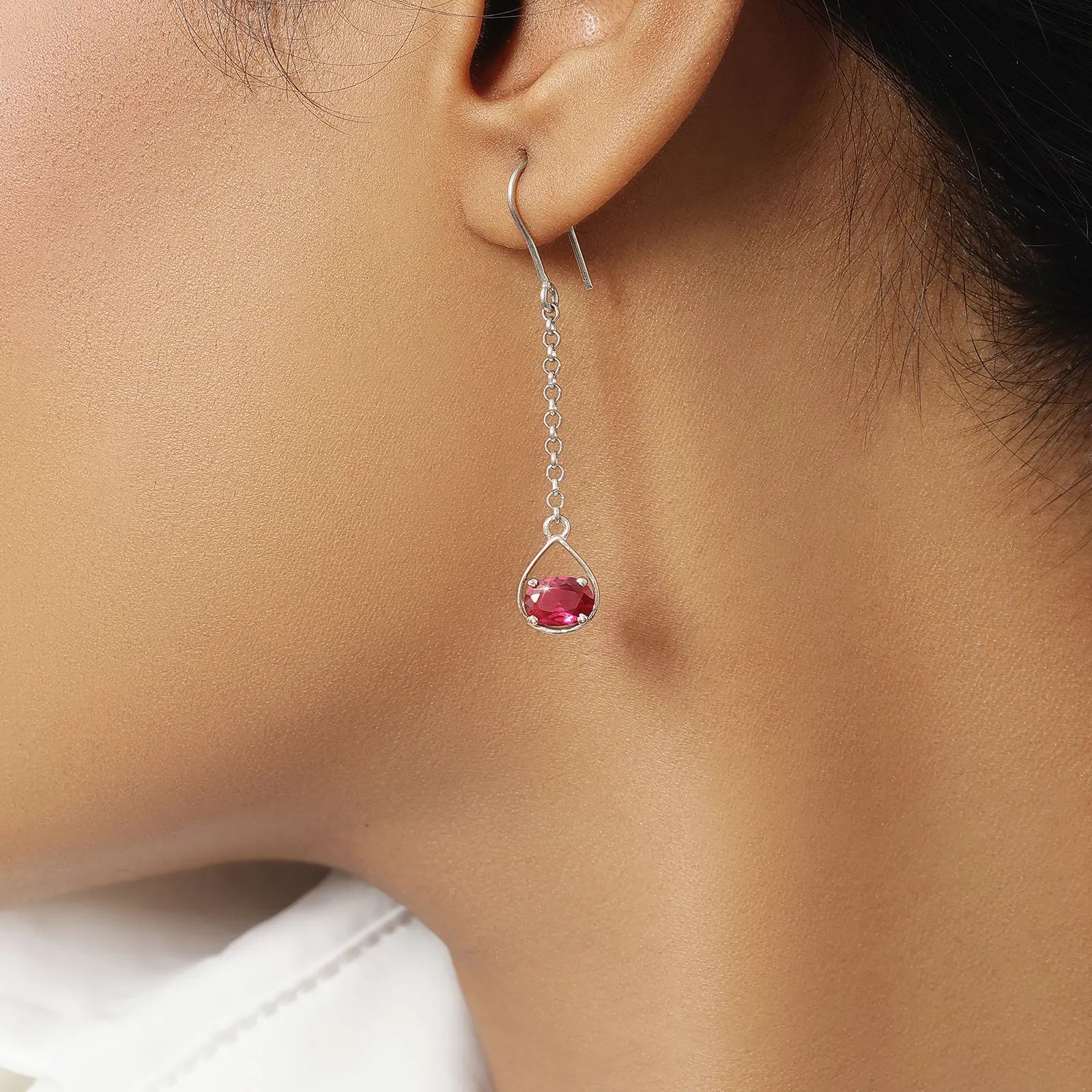Pure Silver Earrings - Dazzling Ruby Silver Drop Model - Tweov Jewels
