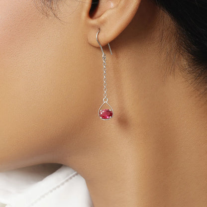 Pure Silver Earrings - Dazzling Ruby Silver Drop Model - Tweov Jewels