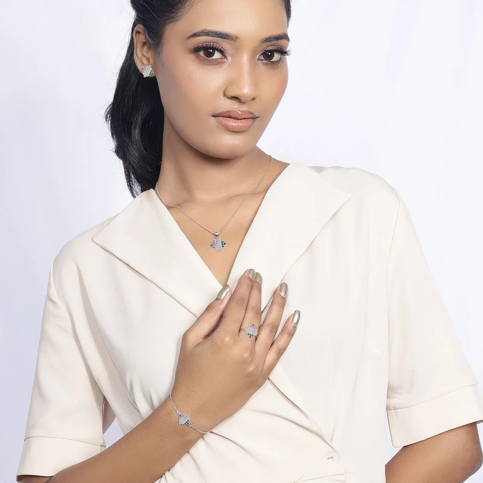 Multicolor CZ Silver Pendant Set