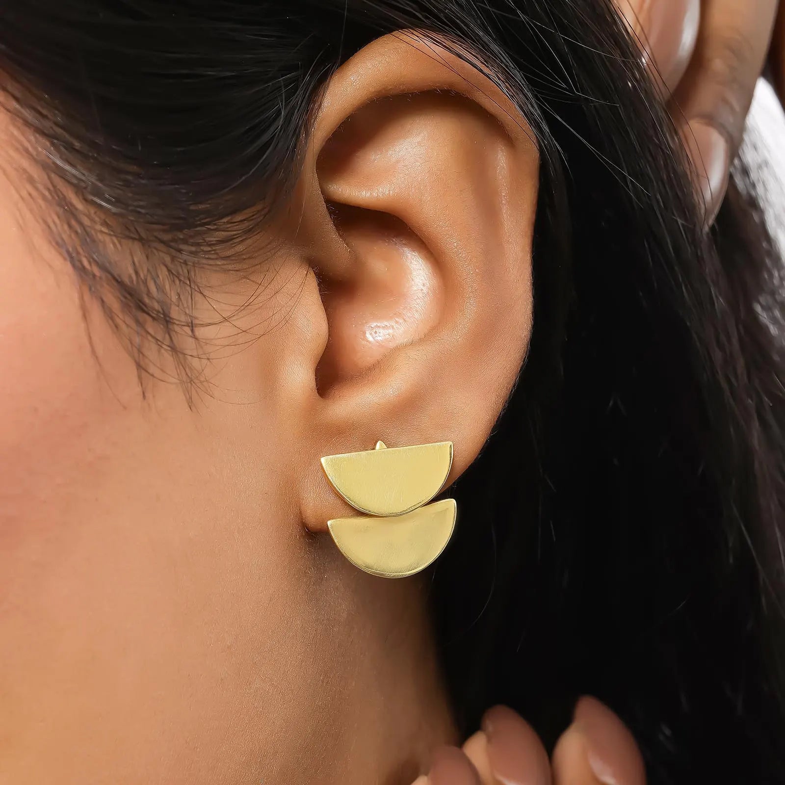 Pure Silver Earrings - Modernized 3 in 1 Gold Stud - Tweov Jewels