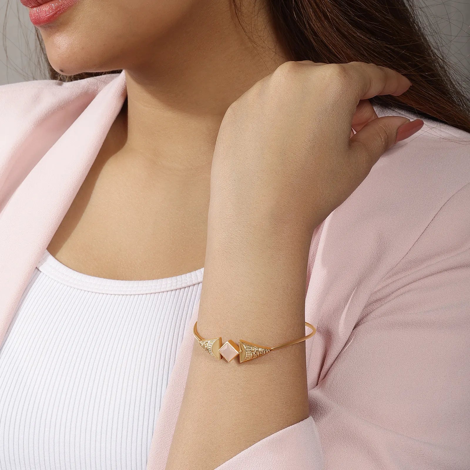 Gold Plated Pink Designer Silver Cuff Bracelet