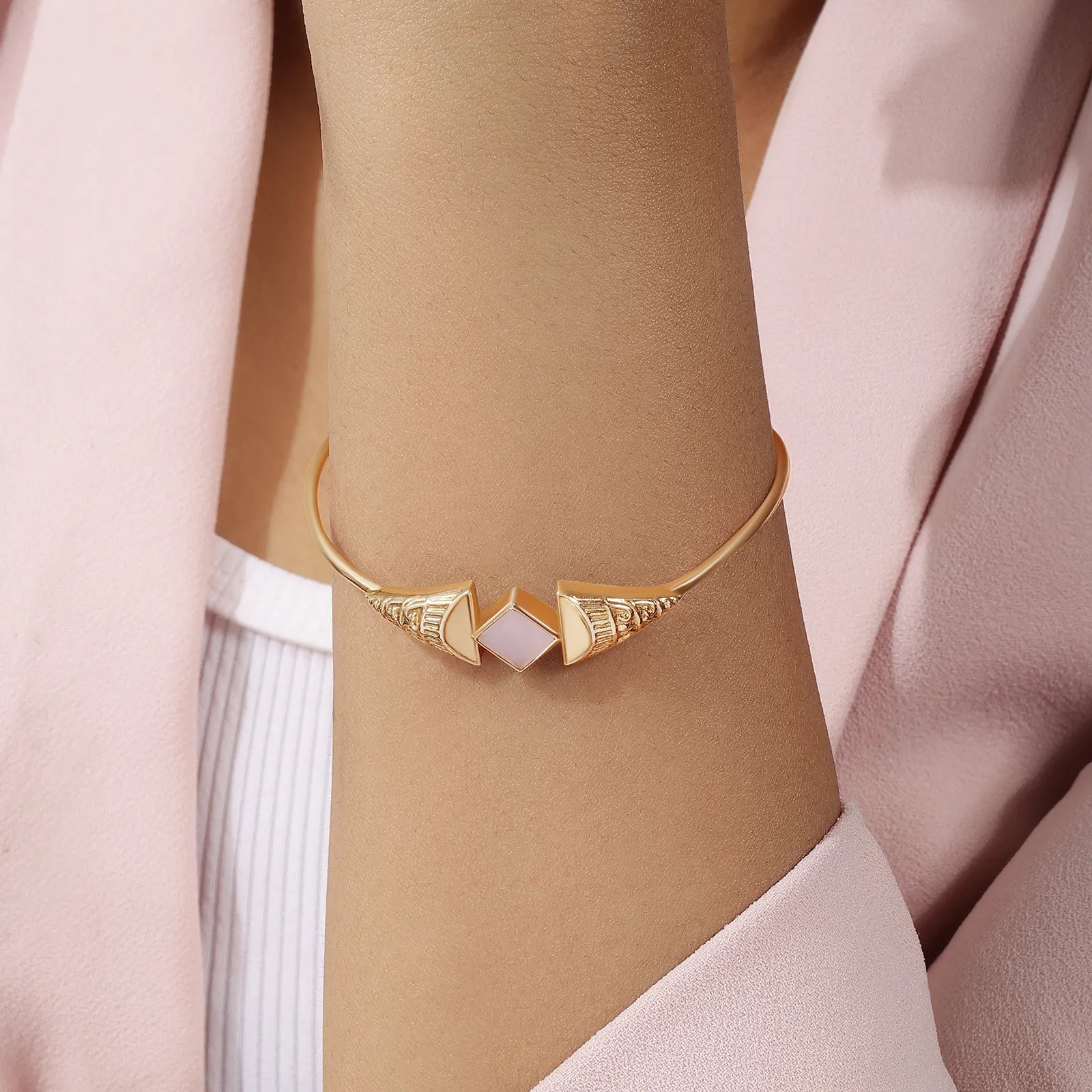 Gold Plated Pink Designer Silver Cuff Bracelet