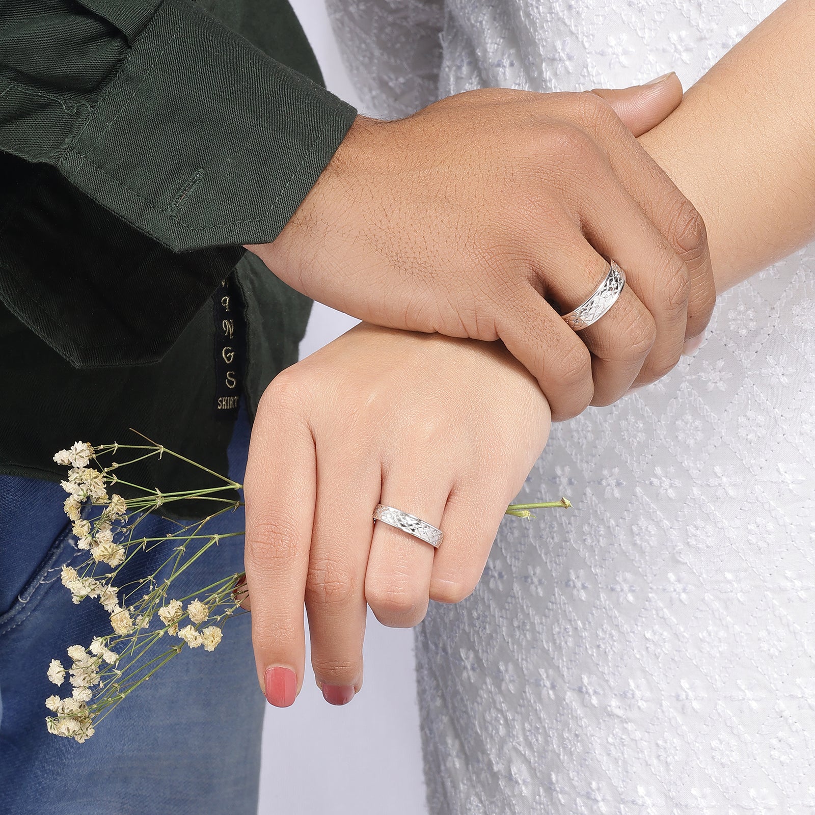 Lattice Bond Couple Rings for Men & Women – 925 Sterling Silver Rhodium Plated