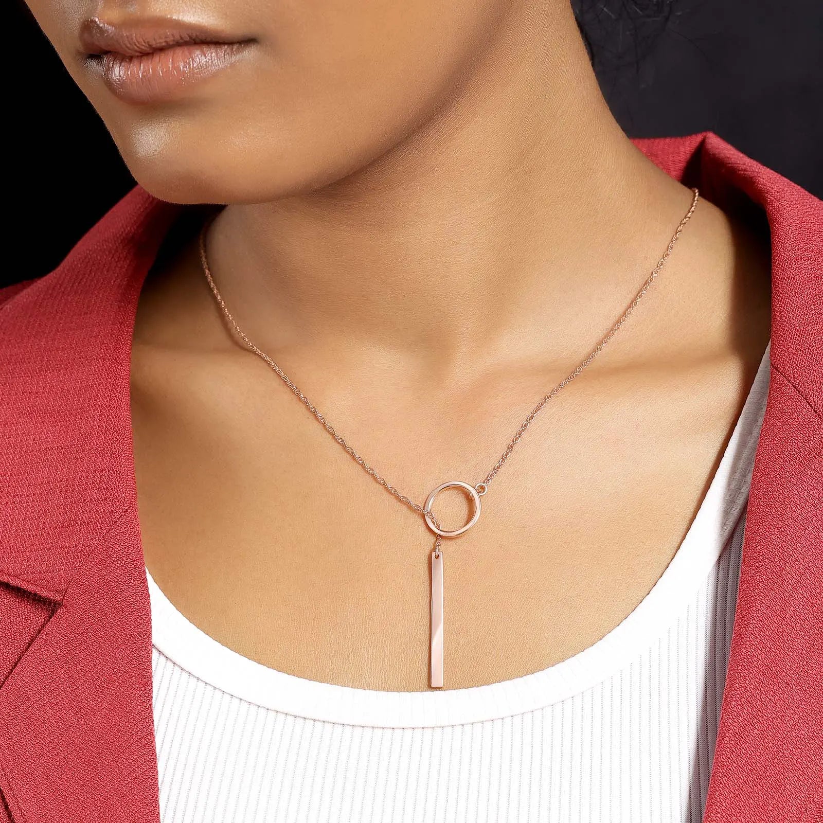 Rose Gold Silver Lariat Bar Chain - Tweov Jewels