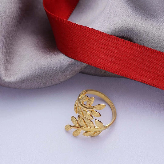 Pure Silver Ring - Made With Gold Finish Leaf Design - Tweov Jewels