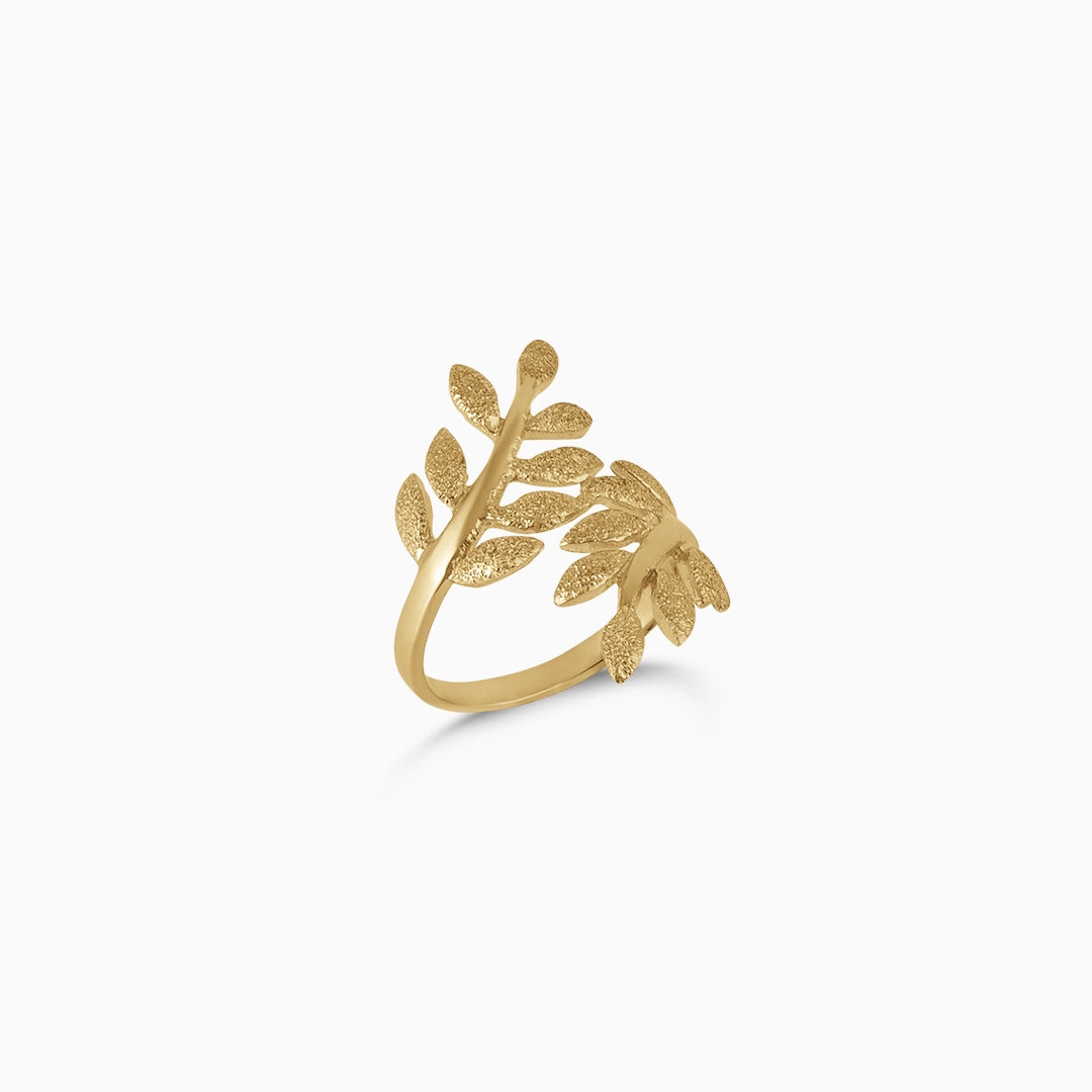 Pure Silver Ring - Made With Gold Finish Leaf Design - Tweov Jewels
