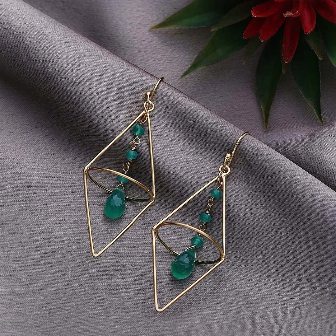 Pure Silver Earrings - Gold Plated Green Garnet Dangle - Tweov Jewels