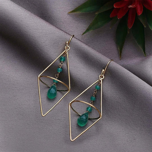 Pure Silver Earrings - Gold Plated Green Garnet Dangle - Tweov Jewels