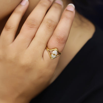 Classic Gold Plated Double Heart Silver Ring