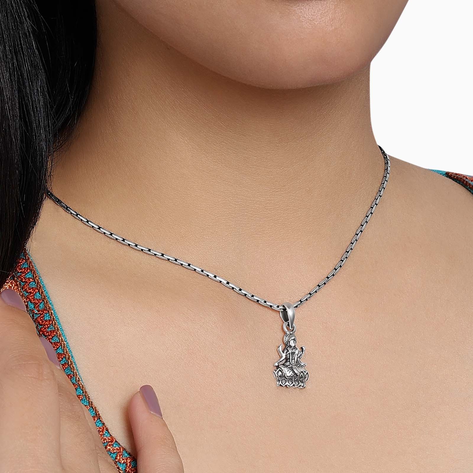 Pure 925 Silver Pendant - Sterling Maa lakshmi Oxidised Design - Tweov Jewels
