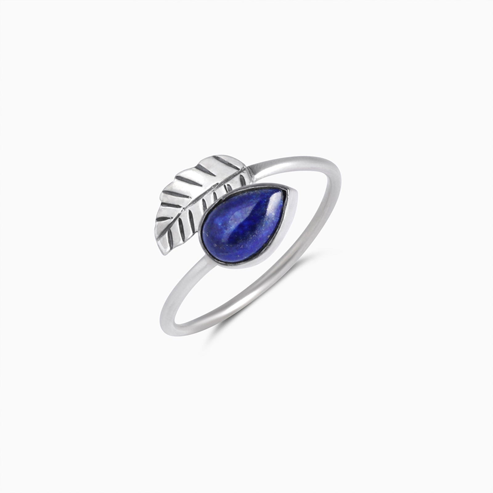 Pure Silver Ring + Blue Lapis Leafy Design - Tweov Jewels