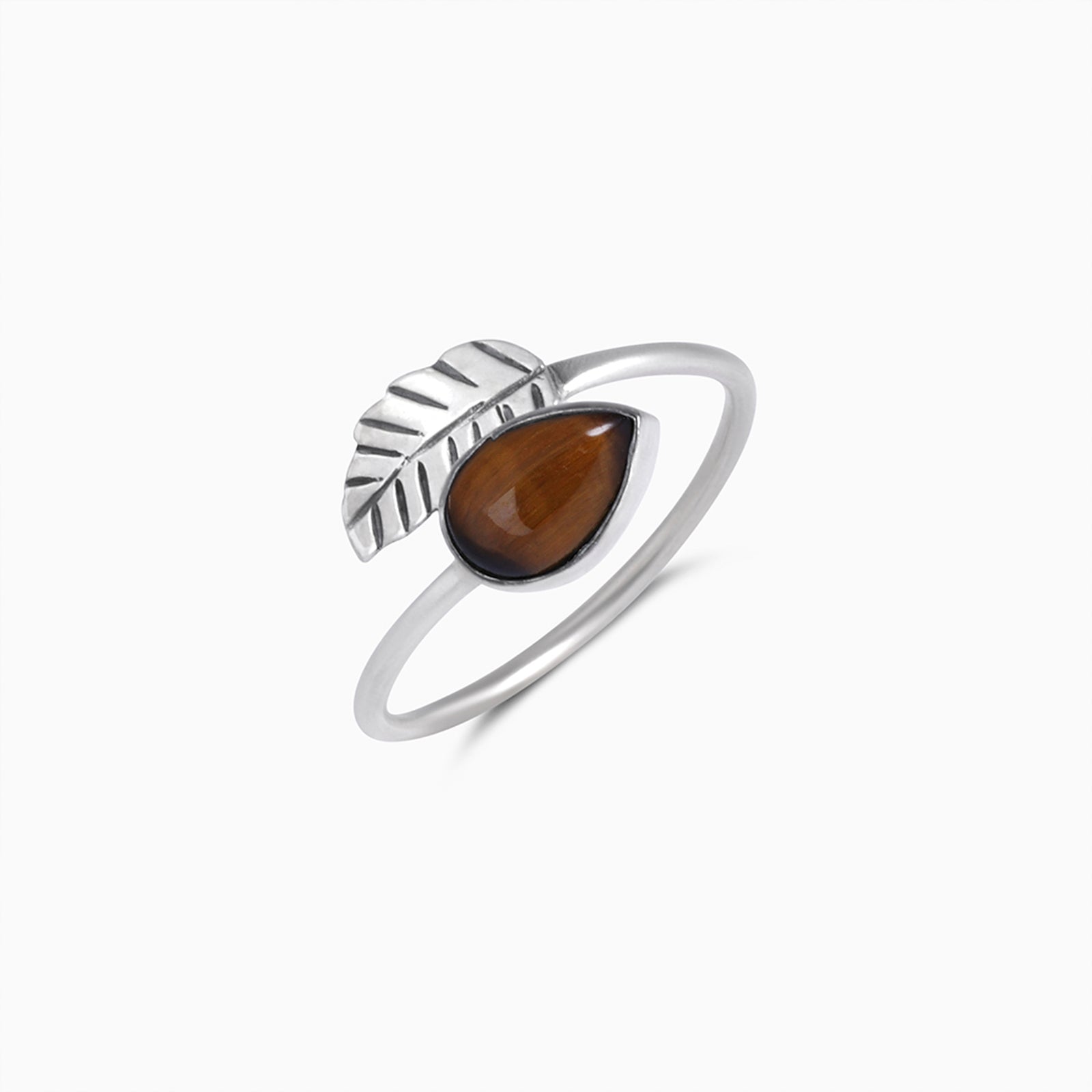 Pure Silver Ring - Leafy Design With Tiger-Eye Stone - Tweov Jewels