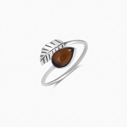 Pure Silver Ring - Leafy Design With Tiger-Eye Stone - Tweov Jewels