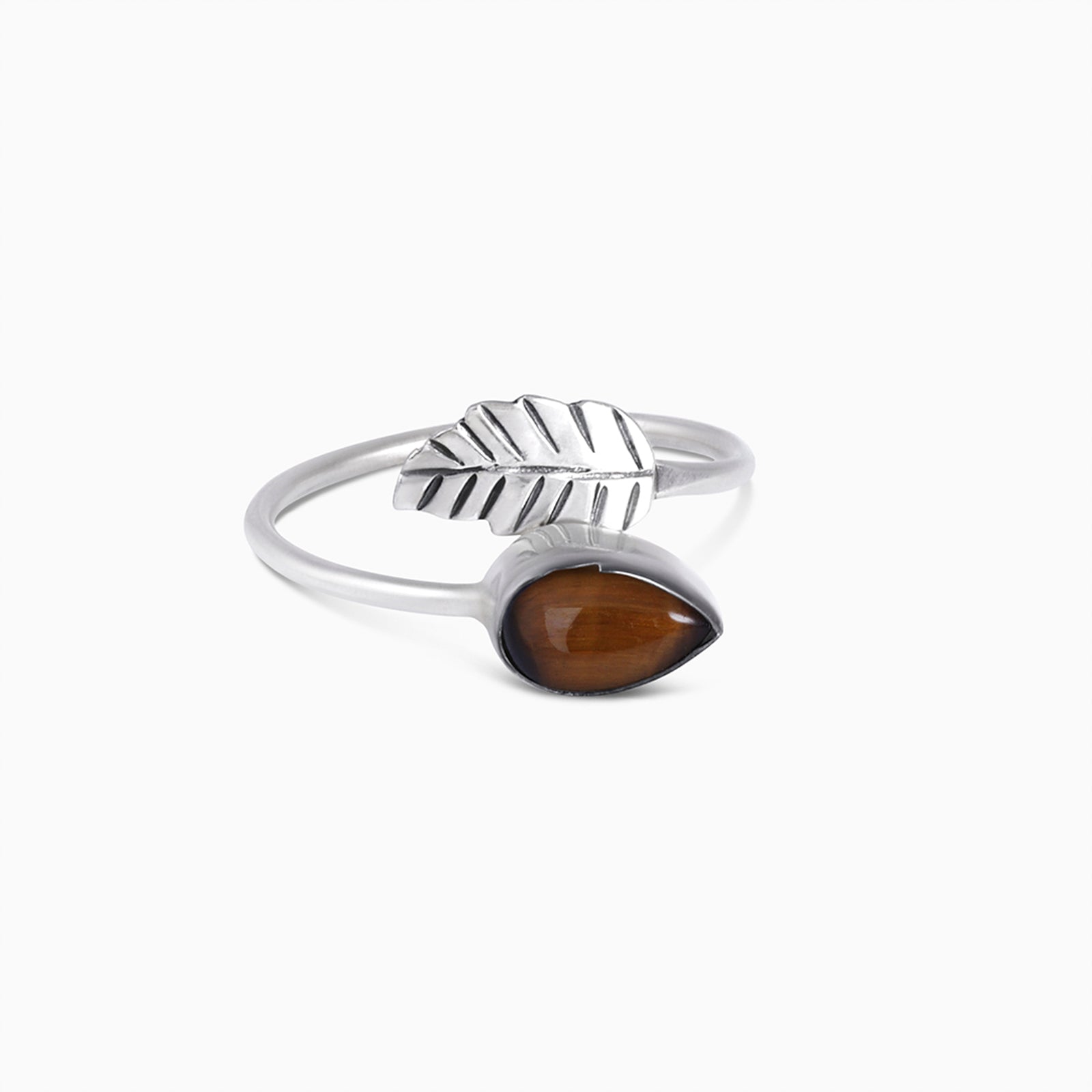 Pure Silver Ring - Leafy Design With Tiger-Eye Stone - Tweov Jewels