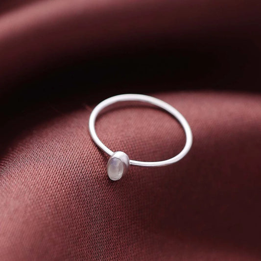 Pure Silver Ring - Simple Moon Stone Slim Fit - Tweov Jewels