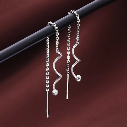 Pure Silver Earrings - Wavy Chain Drop - Tweov Jewels