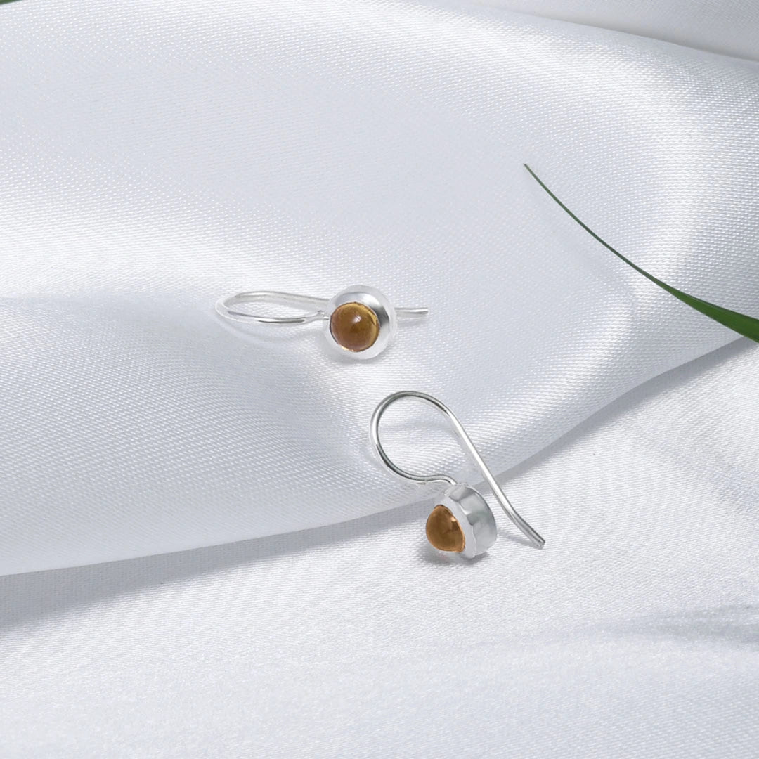 Pure Silver Earrings - Made With Tiny Tiger-Eye Stone - Tweov Jewels