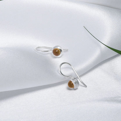 Pure Silver Earrings - Made With Tiny Tiger-Eye Stone - Tweov Jewels