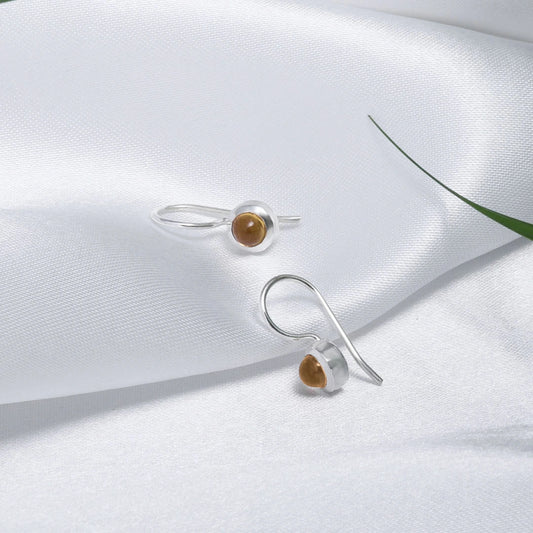 Pure Silver Earrings - Made With Tiny Tiger-Eye Stone - Tweov Jewels