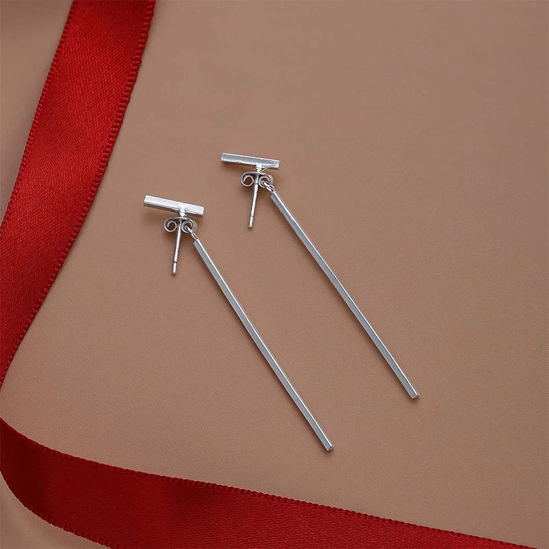 Pure 925 Silver Earrings - Toned Long Drop Model - Tweov Jewels