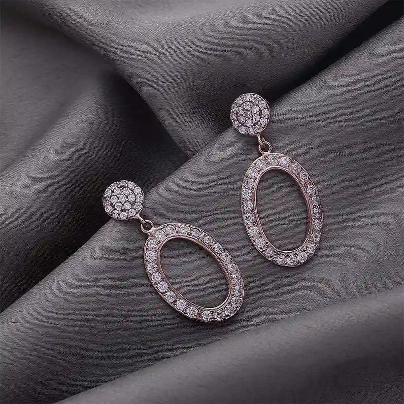 Pure Silver Earrings - Rose Gold Finish CZ Danglers - Tweov Jewels