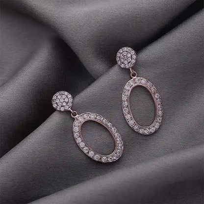 Pure Silver Earrings - Rose Gold Finish CZ Danglers - Tweov Jewels