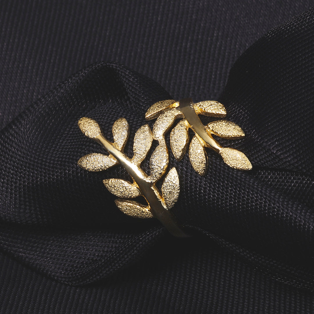 Gold-Plated Simple Leaf Branch Silver Ring