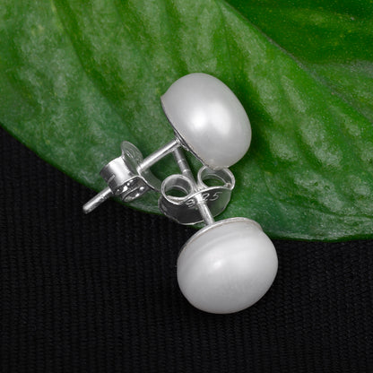 Snowy White Pearl Silver Studs