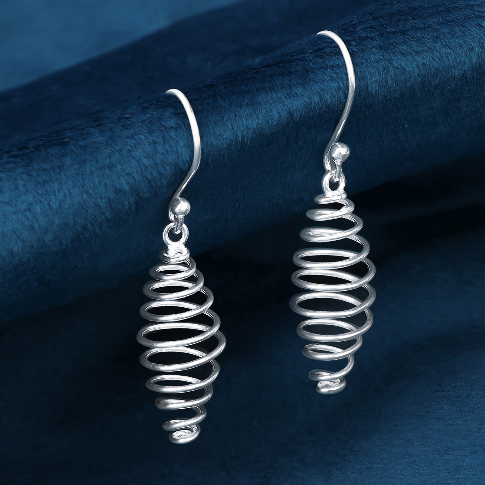 Long Silver Spiral Drop Earrings