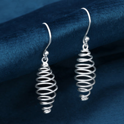 Long Silver Spiral Drop Earrings