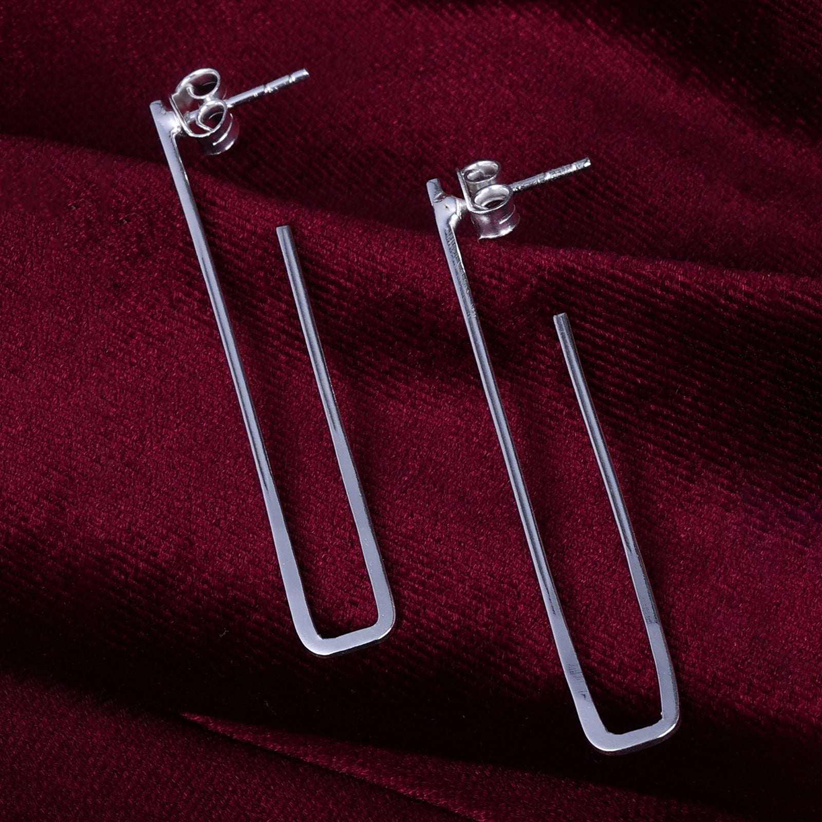 Long U Shaped Silver Dangle Earrings