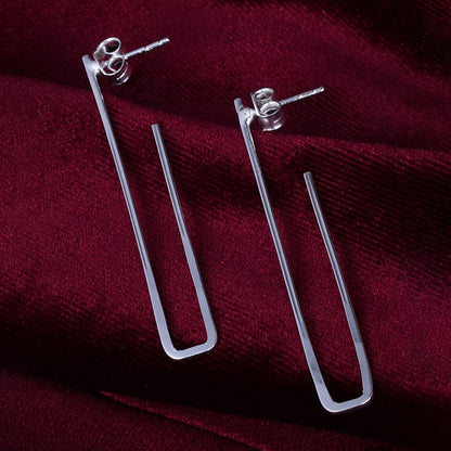 Long U Shaped Silver Dangle Earrings