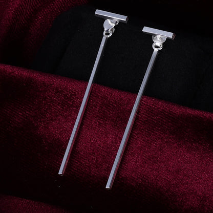 Long Bar Silver Earrings