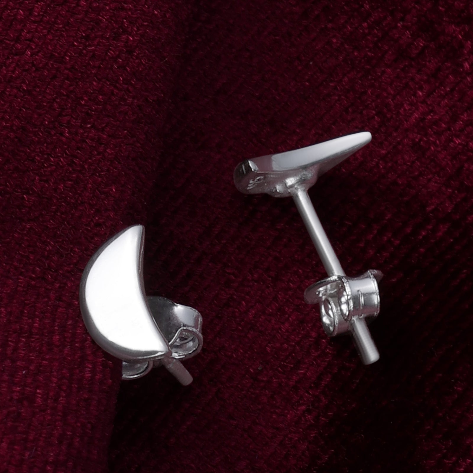 Half Moon Silver Stud Earrings - Tweov Jewels