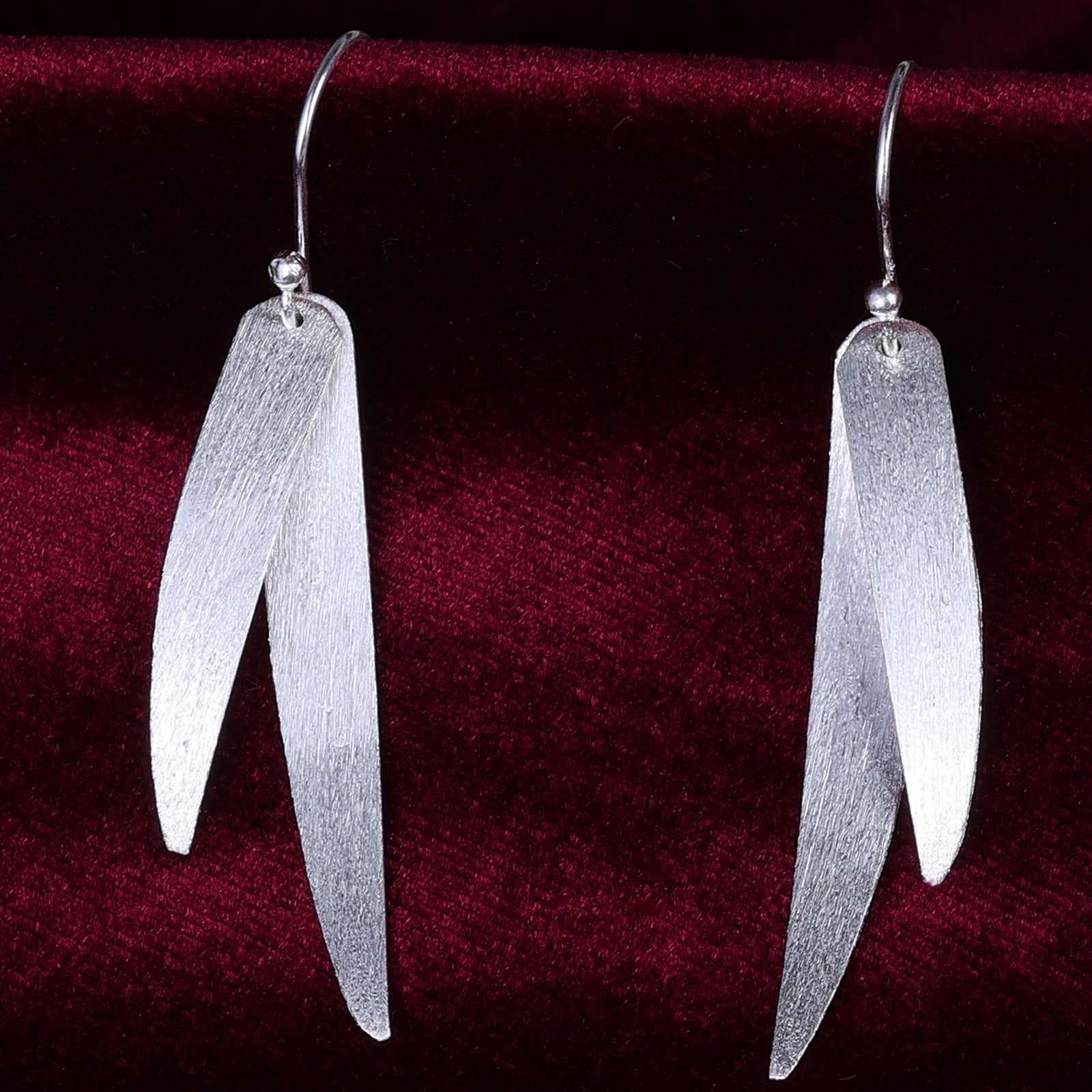 Long Feather Shaped Silver Earrings