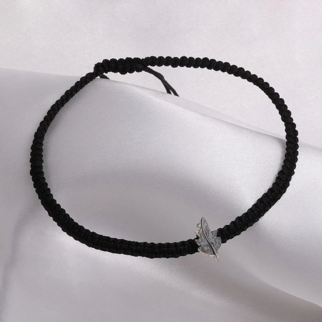 925 Sterling Silver Black Thread Leaf Touch Silver Anklet - Tweov Jewels