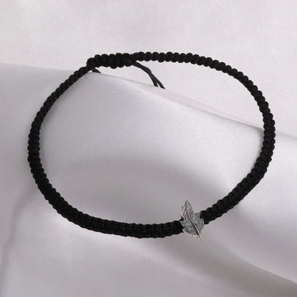 925 Sterling Silver Black Thread Leaf Touch Silver Anklet - Tweov Jewels