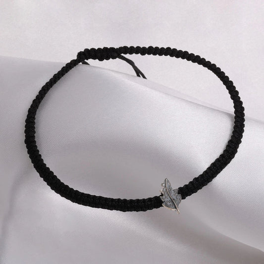 925 Sterling Silver Black Thread Leaf Touch Silver Anklet - Tweov Jewels